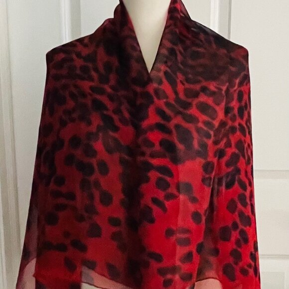 ALEXANDER MCQUEEN SILK RED/BLACK LEOPARD BIG SKULL SCARF - NEW TAGS ON - Picture 4 of 6